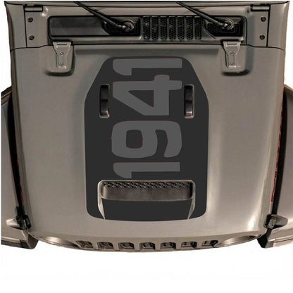 CarCode hood decal for Jeep Wrangler JL/JLU Rubicon 392 and JT Gladiator Mojave 2020-2026, style #02, shown on vehicle hood.