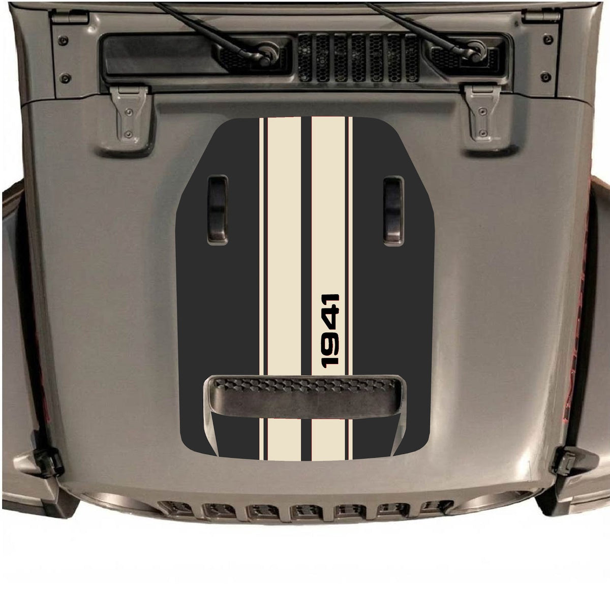 Autocollant de capot CarCode pour Jeep Wrangler JL/JLU Rubicon 392 et JT Gladiator Mojave 2020-2026, style n°08, présenté sur le capot du véhicule