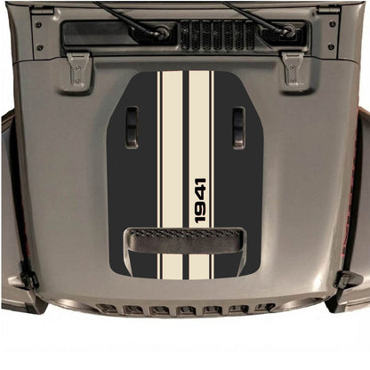 Autocollant de capot CarCode pour Jeep Wrangler JL/JLU Rubicon 392 et JT Gladiator Mojave 2020-2026, style n°08, présenté sur le capot du véhicule