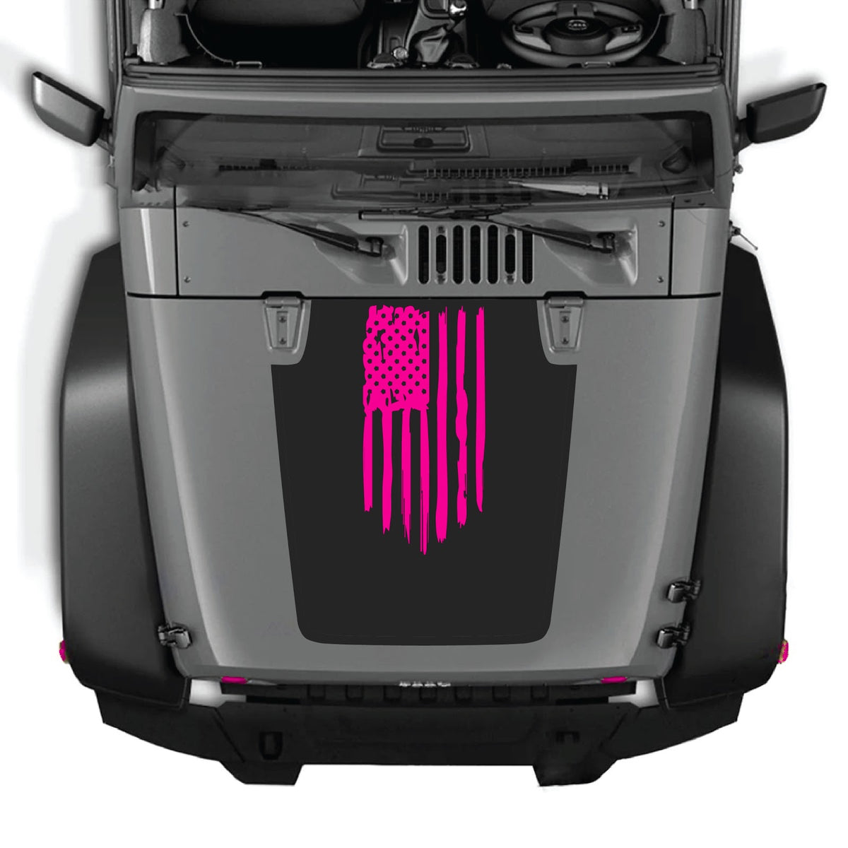 CarCode Jeep Wrangler JK/JKU hood decal style 03, black graphic design on vehicle hood, fits 2007-2018 models