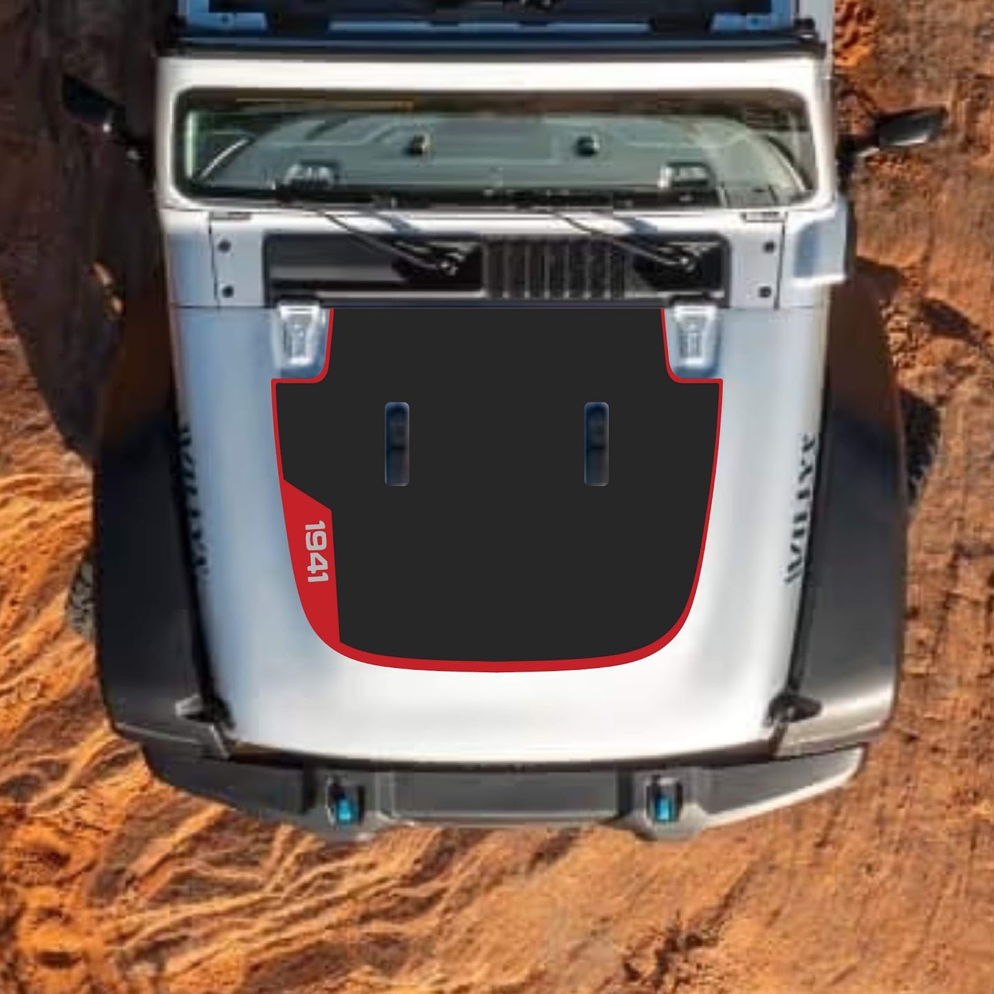 CarCode hood decal for Jeep Wrangler JL, JLU, Gladiator JT, standard hood style, 2018+ model, stylish vehicle accessory