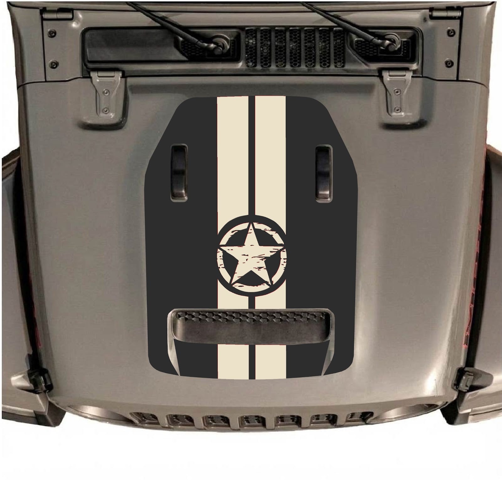 CarCode hood decal for Jeep Wrangler JL/JLU Rubicon 392 & JT Gladiator Mojave 2020-2026, Style #10, black graphic design.