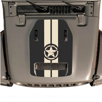CarCode hood decal for Jeep Wrangler JL/JLU Rubicon 392 & JT Gladiator Mojave 2020-2026, Style #10, black graphic design.