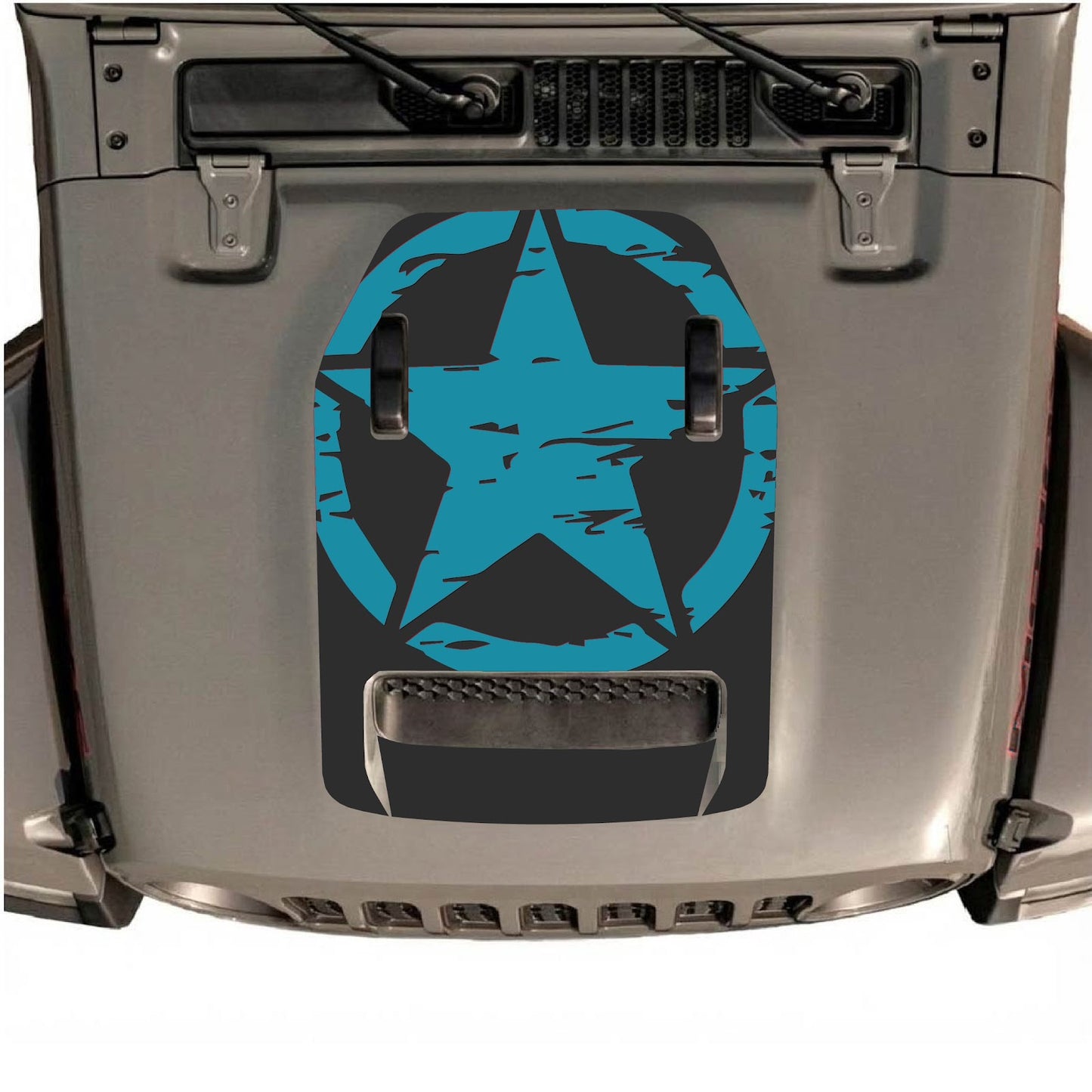 Jeep Wrangler JL/JLU Rubicon 392 or Gladiator Mojave hood decal by CarCode, style #36, black and gray graphic design on hood