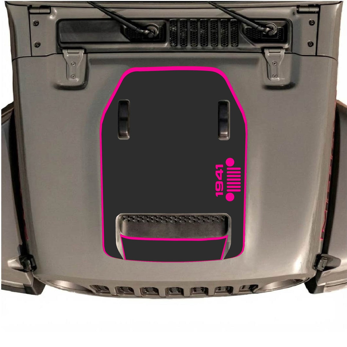 CarCode hood decal for Jeep Wrangler JL/JLU Rubicon 392 and JT Gladiator Mojave, stylish decal applied to vehicle hood.