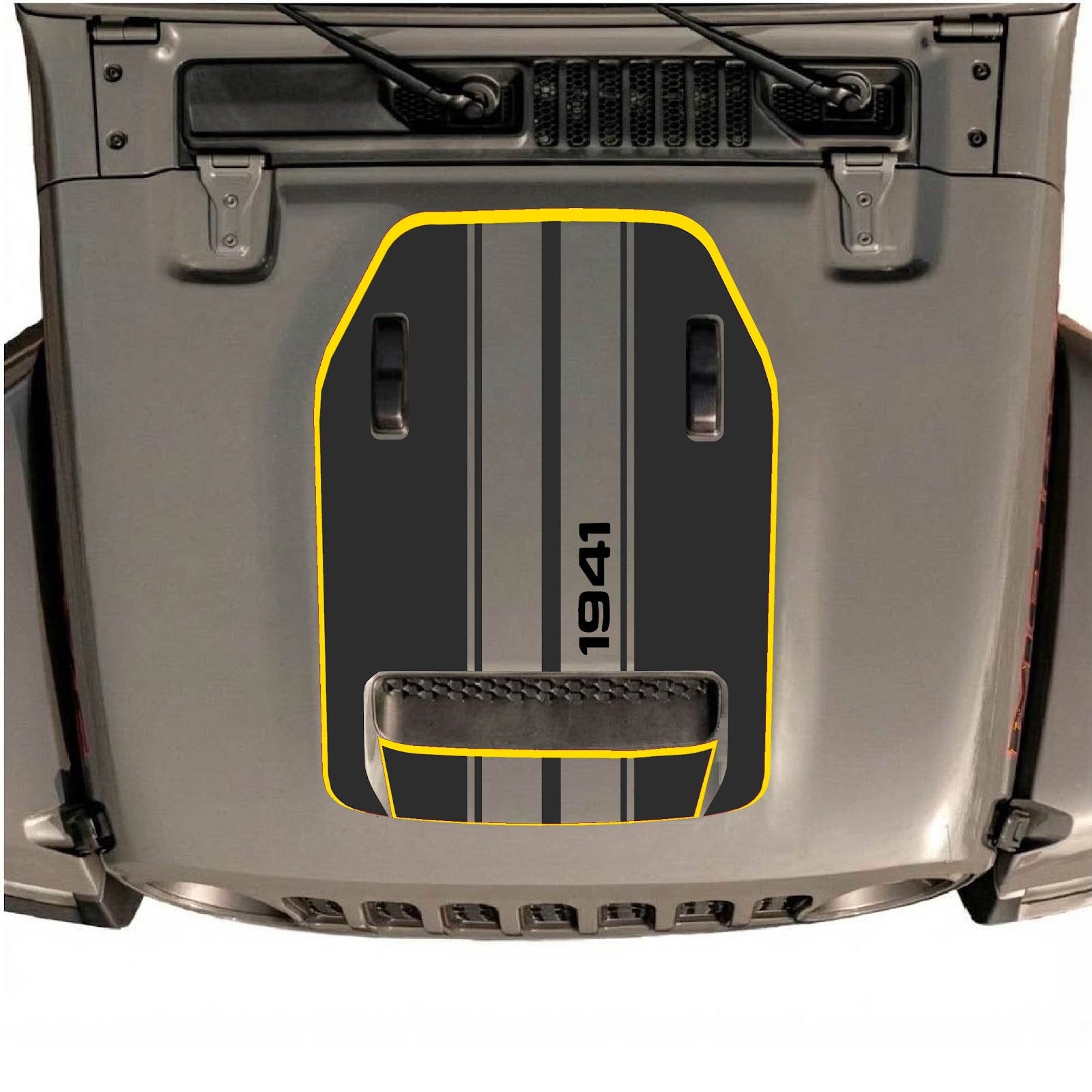 CarCode hood decal for Jeep Wrangler JL/JLU Rubicon 392 and JT Gladiator Mojave 2020-2026, style #72, shown on vehicle hood.