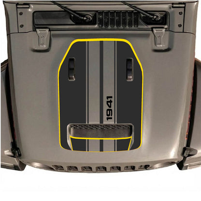 CarCode hood decal for Jeep Wrangler JL/JLU Rubicon 392 and JT Gladiator Mojave 2020-2026, style #72, shown on vehicle hood.