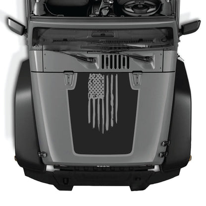 CarCode Jeep Wrangler JK/JKU hood decal style #05, black graphic sticker applied to the vehicle's hood for customization.