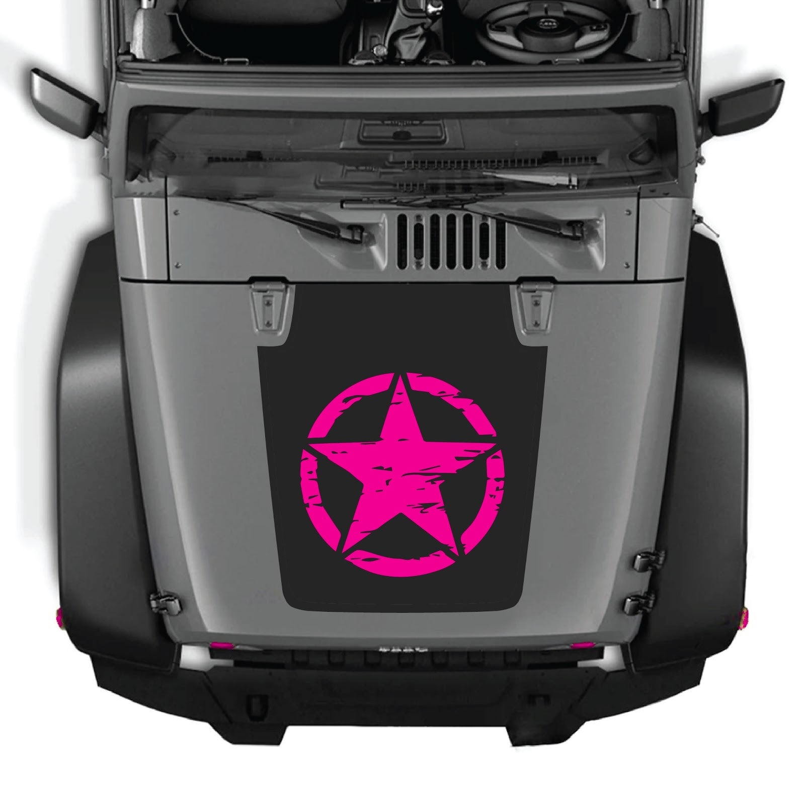 CarCode Jeep Wrangler JK/JKU 2007-2018 hood decal in style #25, black and gray graphic design on vehicle hood