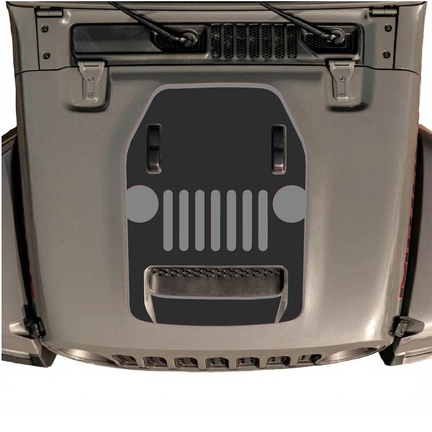CarCode hood decal for Jeep Wrangler JL/JLU Rubicon 392 and JT Gladiator Mojave 2020-2026, style #03, shown on vehicle hood.