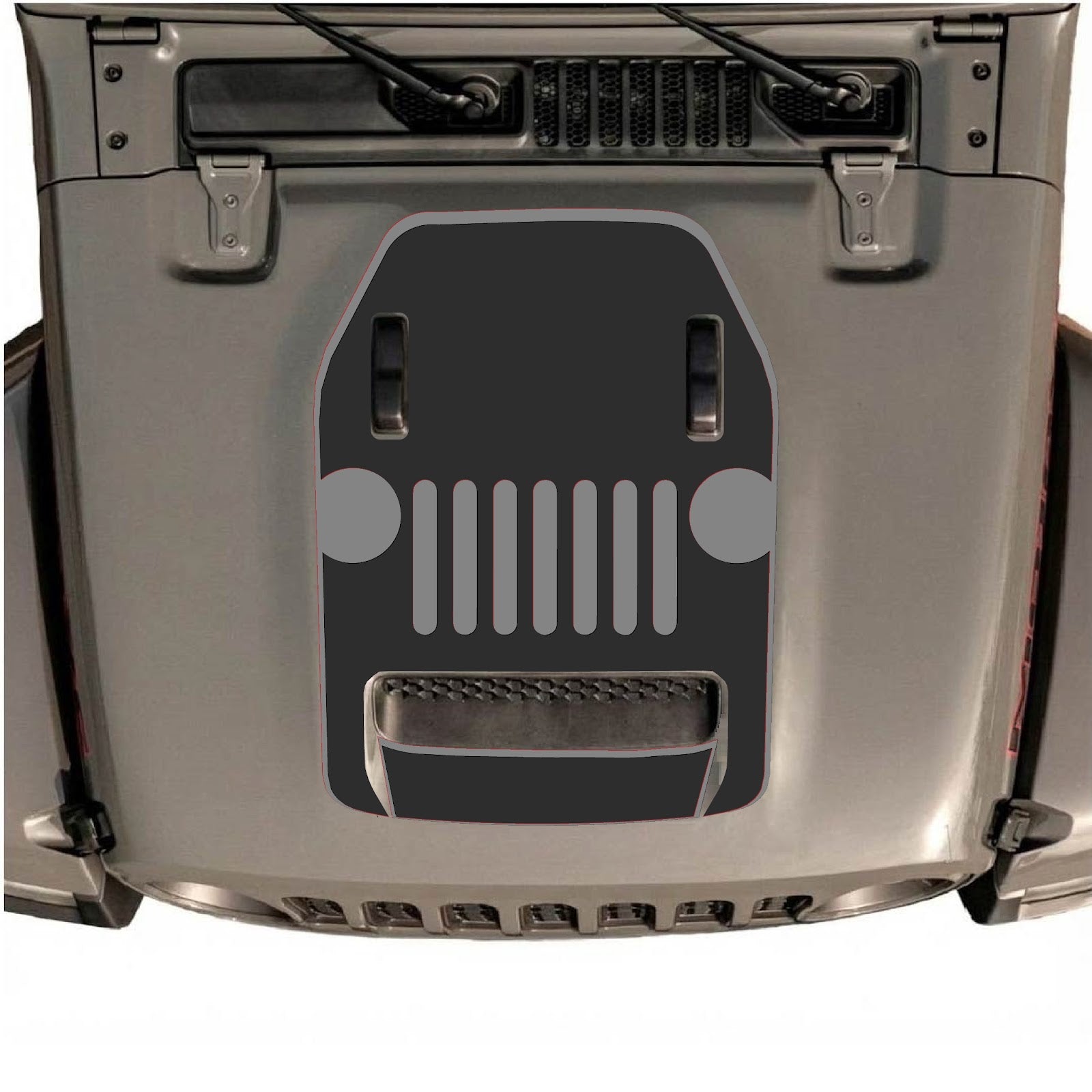 CarCode hood decal for Jeep Wrangler JL/JLU Rubicon 392 and JT Gladiator Mojave 2020-2026, style #03, shown on vehicle hood.