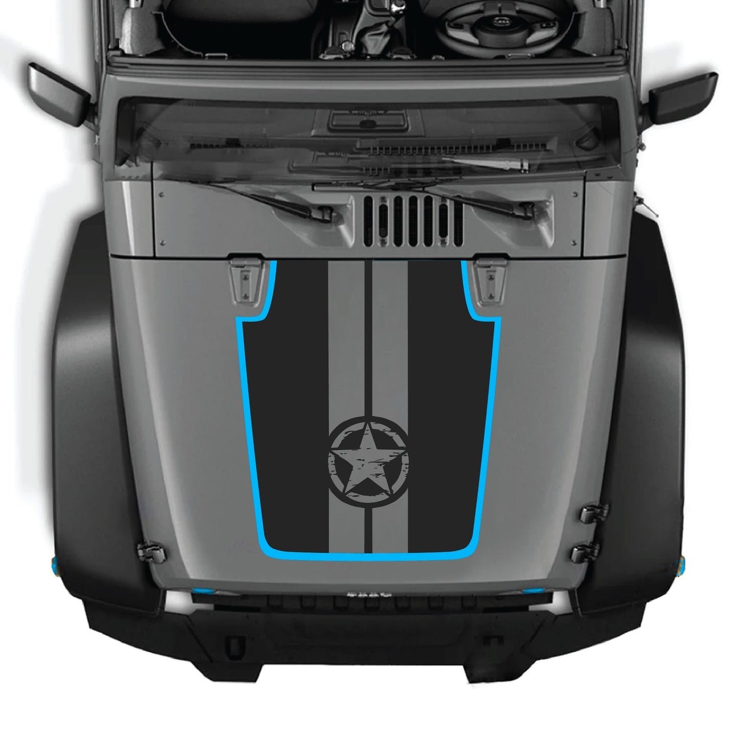 CarCode Jeep Wrangler JK/JKU hood decal in Style #88, black and white design on the vehicle's hood, fits 2007-2018 models.