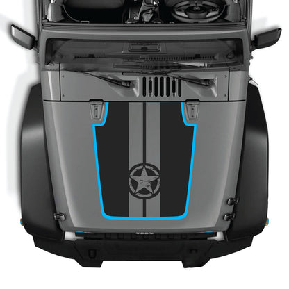 CarCode Jeep Wrangler JK/JKU hood decal in Style #88, black and white design on the vehicle's hood, fits 2007-2018 models.