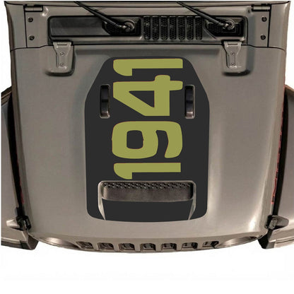 CarCode hood decal for Jeep Wrangler JL/JLU Rubicon 392 and JT Gladiator Mojave, style #02, black graphic on vehicle hood.