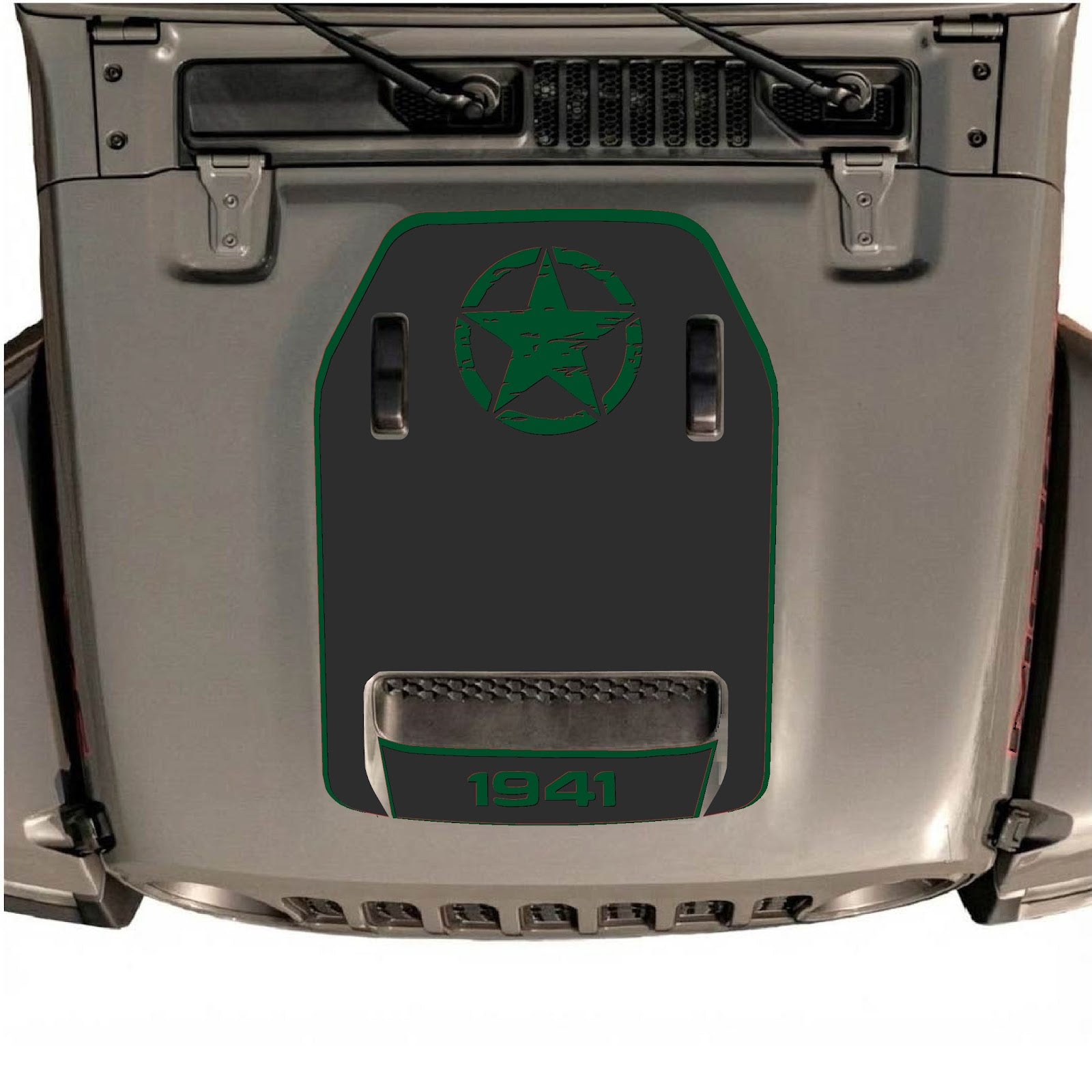 CarCode hood decal for Jeep Wrangler JL/JLU Rubicon 392 and JT Gladiator Mojave 2020-2026, style #39, shown on vehicle hood.