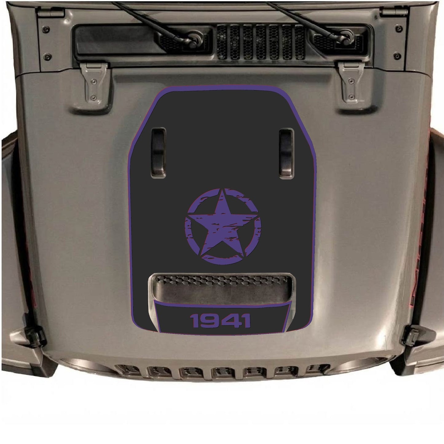 CarCode Jeep Wrangler JL/JLU Rubicon 392 and Gladiator Mojave hood decal in Style #43 on vehicle’s hood.