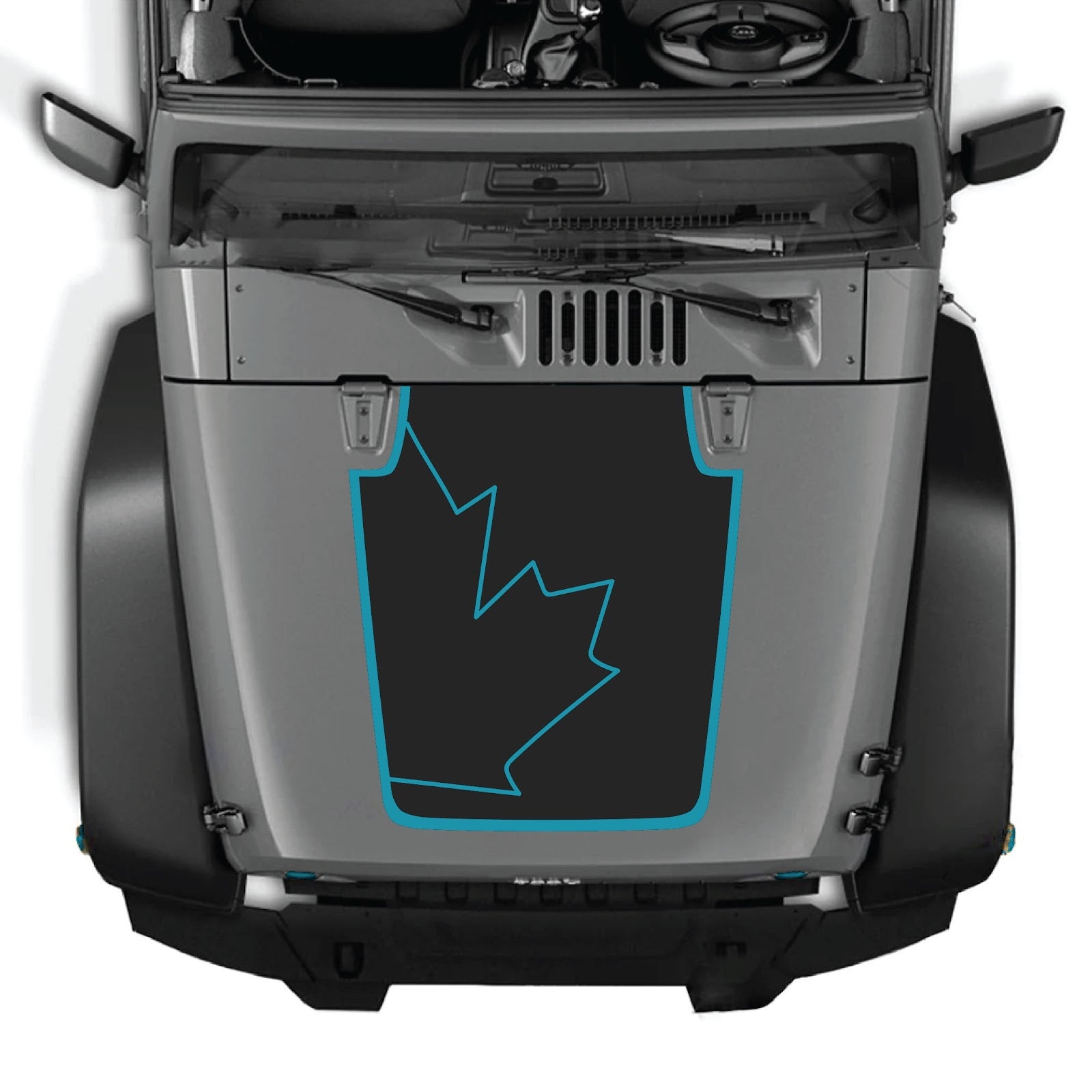 CarCode Jeep Wrangler JK/JKU hood decal, style #15, black graphic design on the vehicle's hood for 2007-2018 models.
