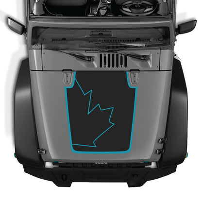 CarCode Jeep Wrangler JK/JKU hood decal, style #15, black graphic design on the vehicle's hood for 2007-2018 models.