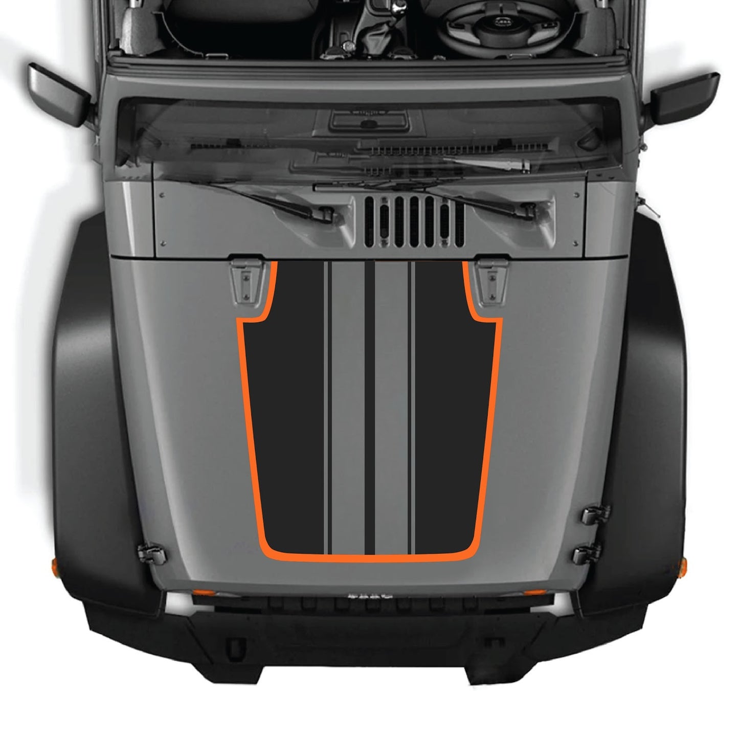 Jeep Wrangler JK/JKU hood decal by CarCode, style #89, featuring a sleek, black graphic design on the vehicle's hood.