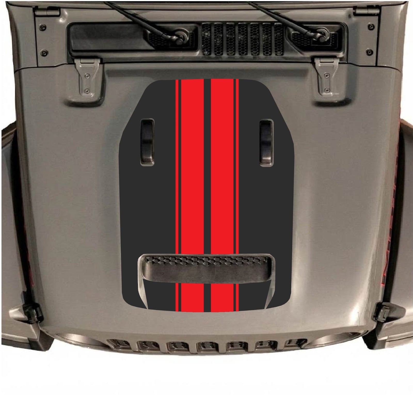 CarCode hood decal for Jeep Wrangler JL/JLU Rubicon 392 and JT Gladiator Mojave 2020-2026, Style #12, black and gray design.
