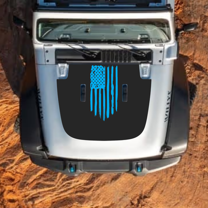 CarCode Jeep Wrangler JL JLU Gladiator JT hood decal in style #07, black and gray graphic design on standard hood.