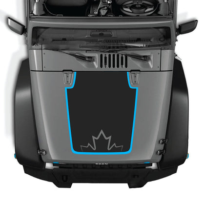 CarCode hood decal for Jeep Wrangler JK/JKU 2007-2018, Style #73, black and white graphic design on vehicle's hood.