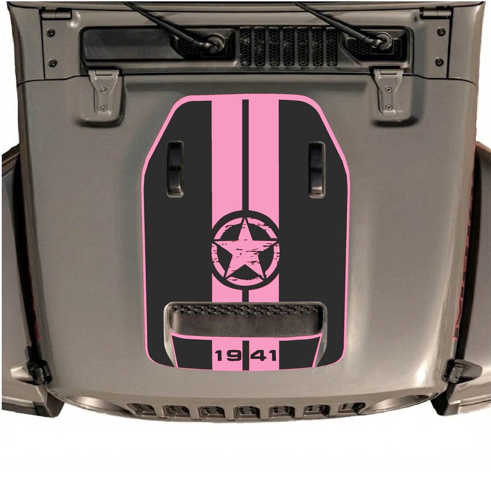 CarCode hood decal for Jeep Wrangler JL/JLU Rubicon 392 and JT Gladiator Mojave 2020-2026, style #05, shown on vehicle hood.