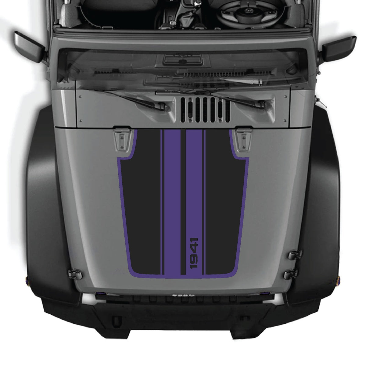 CarCode hood decal for Jeep Wrangler JK/JKU 2007-2018, style #02, featuring a sleek black design on the vehicle's hood.