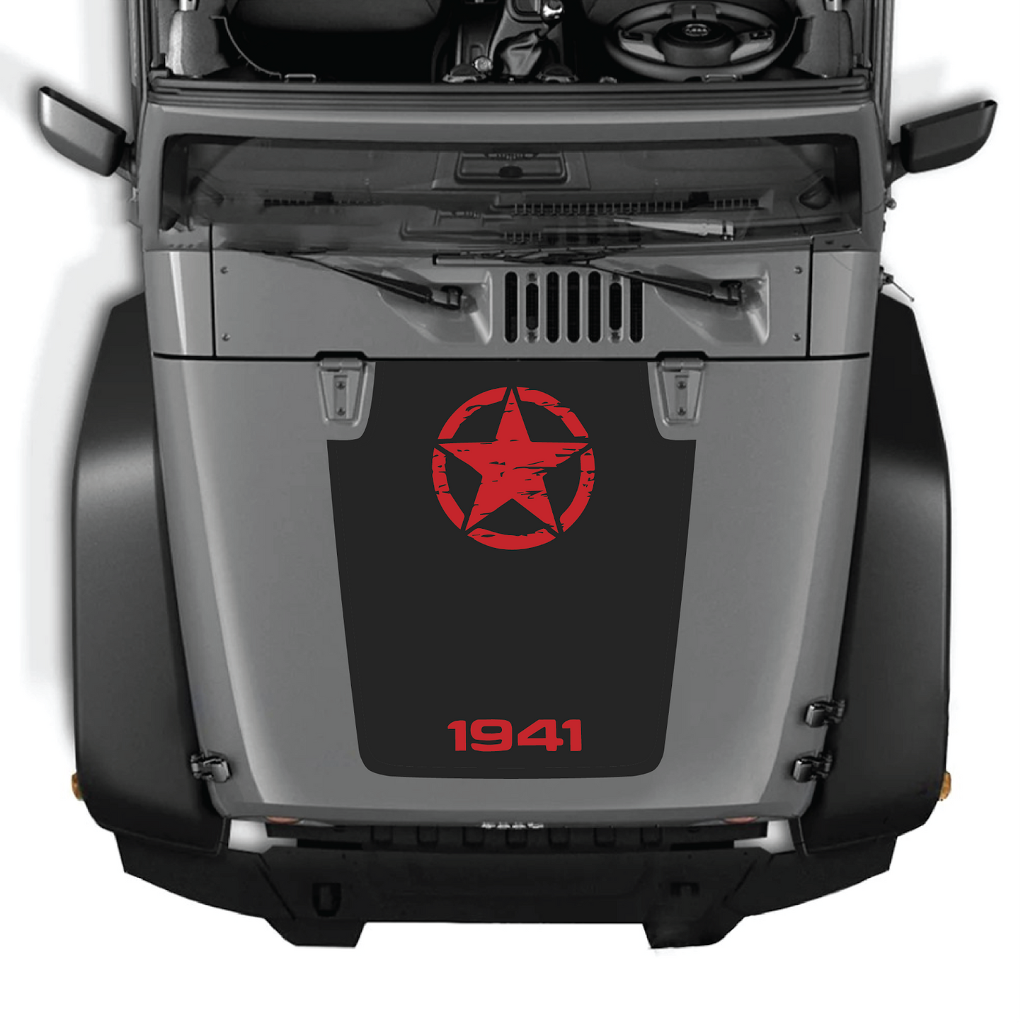 Jeep Wrangler JK/JKU hood decal by CarCode, Style #64, 2007-2018, black and white graphic design on vehicle hood