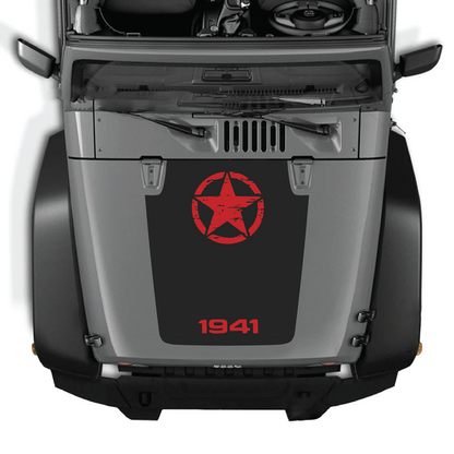 Jeep Wrangler JK/JKU hood decal by CarCode, Style #64, 2007-2018, black and white graphic design on vehicle hood