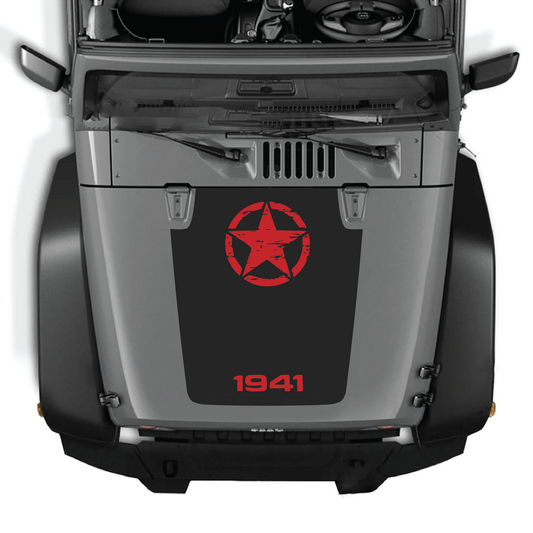 Jeep Wrangler JK/JKU hood decal by CarCode, Style #64, 2007-2018, black and white graphic design on vehicle hood