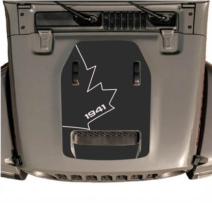 Hood decal for Jeep Wrangler JL/JLU Rubicon 392 and JT Gladiator Mojave by CarCode, style #26, black and gray design on vehicle hood