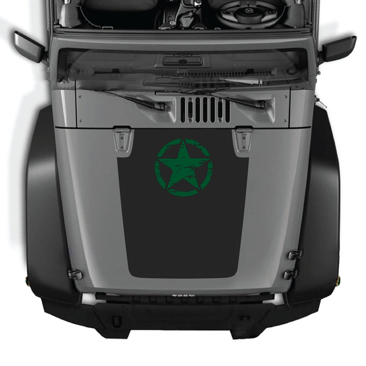 CarCode Jeep Wrangler JK/JKU hood decal, Style #45, black graphic sticker on the vehicle's hood for 2007-2018 models.