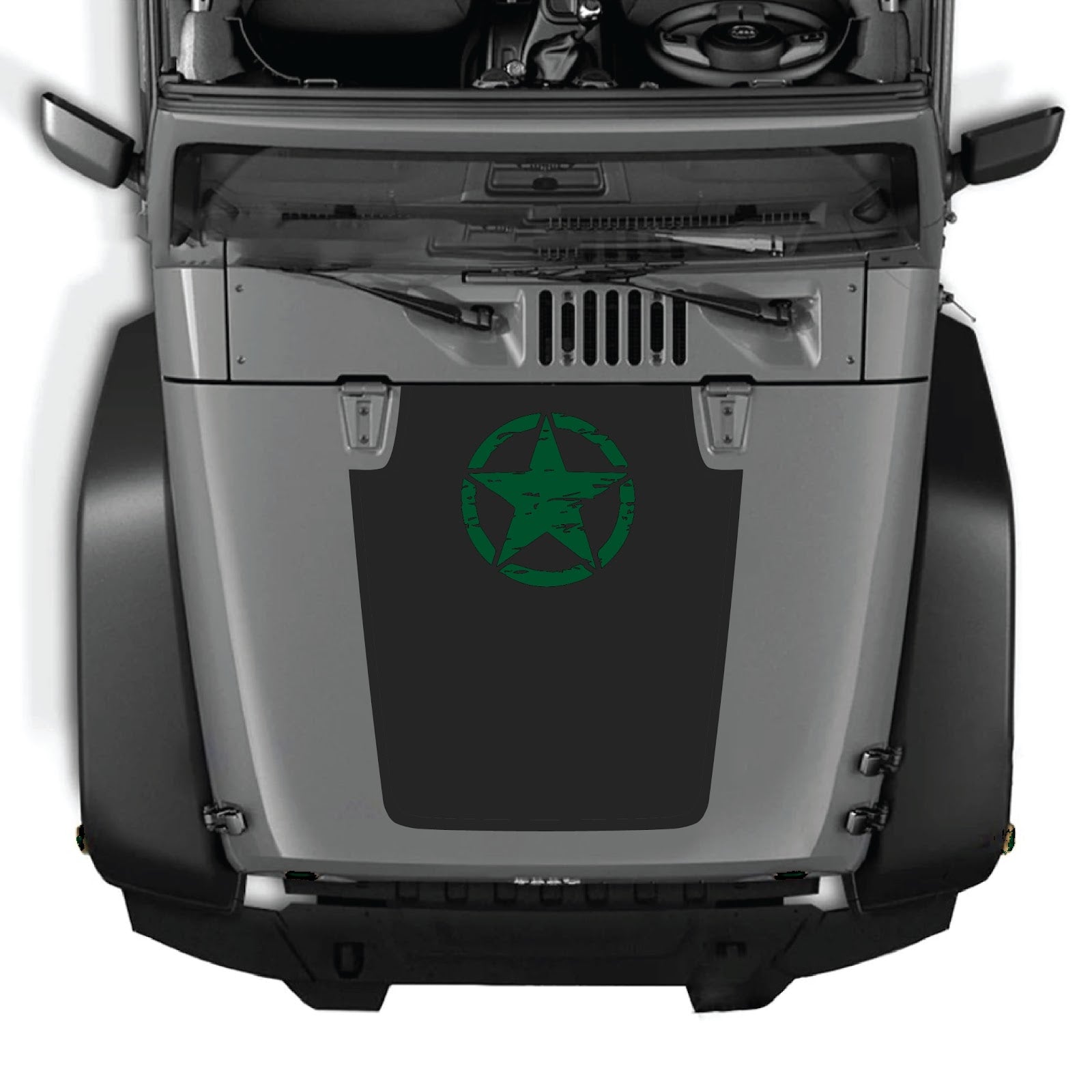 CarCode Jeep Wrangler JK/JKU hood decal, Style #45, black graphic sticker on the vehicle's hood for 2007-2018 models.