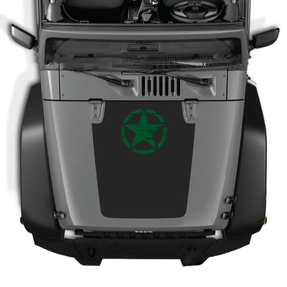 CarCode Jeep Wrangler JK/JKU hood decal, Style #45, black graphic sticker on the vehicle's hood for 2007-2018 models.