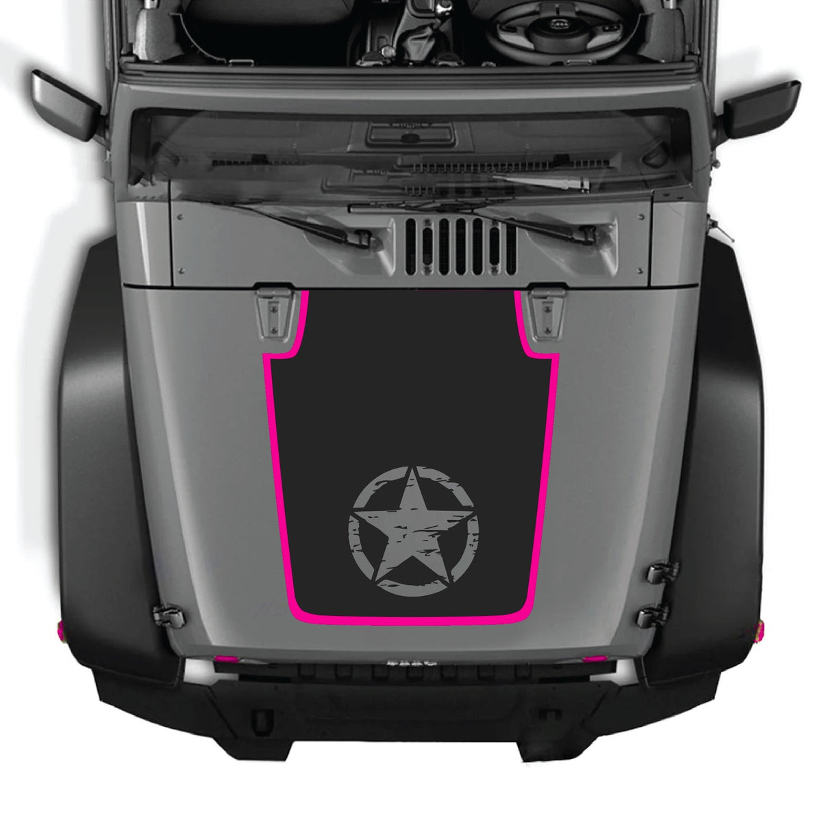CarCode Jeep Wrangler JK/JKU hood decal in style #75, black and gray design on the vehicle's hood for 2007-2018 models.