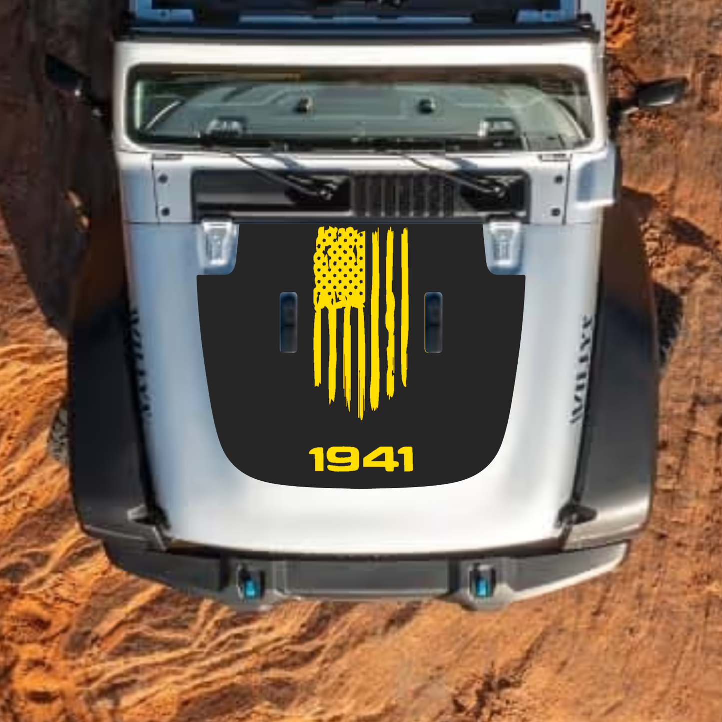 Jeep Wrangler JL and Gladiator JT hood decal by CarCode, stylish black graphic design for 2018+ models, standard hood style.