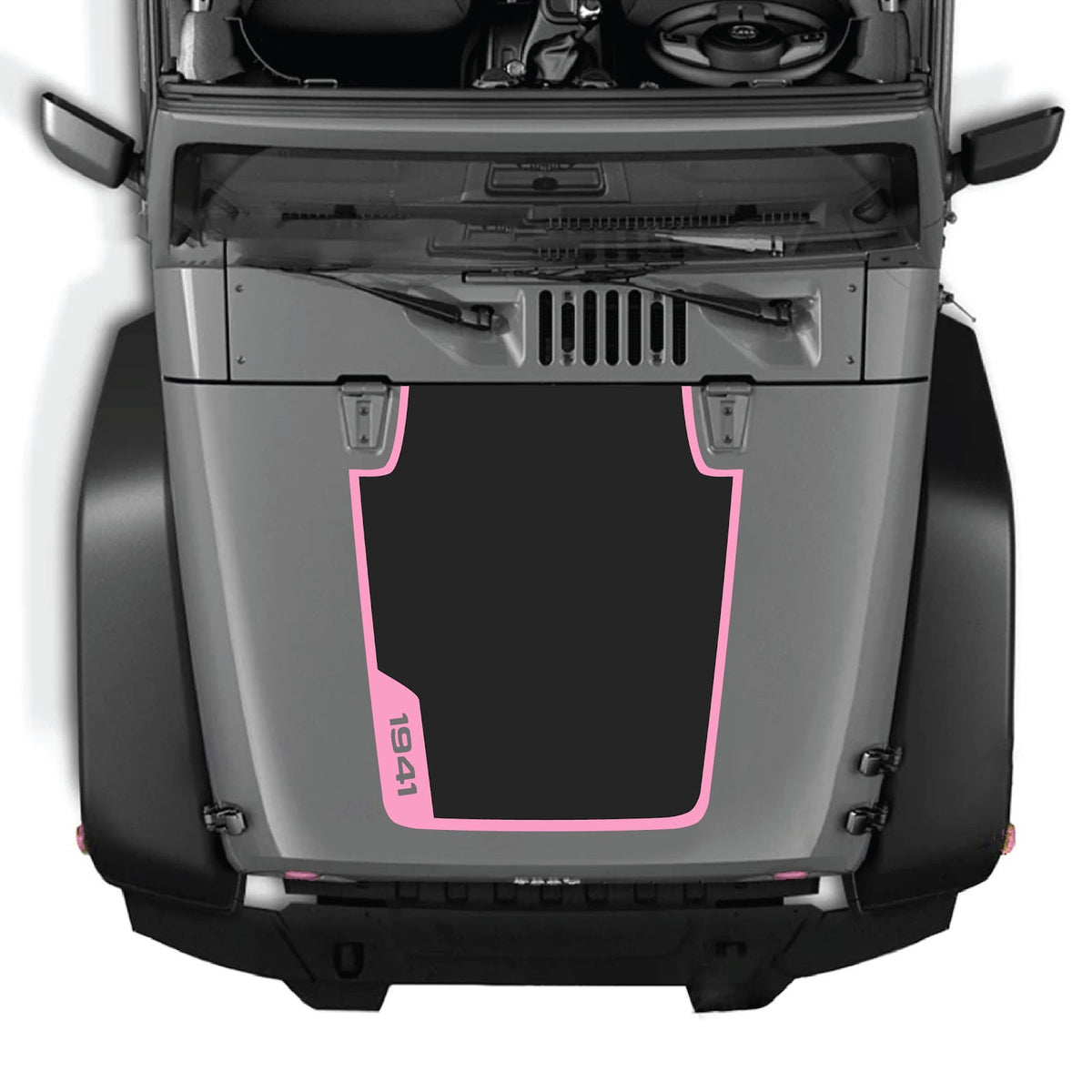 Jeep Wrangler JK/JKU hood decal by CarCode, style #86, black graphic design applied to the vehicle's hood