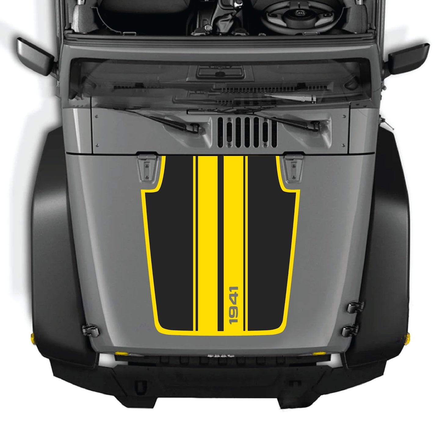 Jeep Wrangler JK/JKU hood decal by CarCode, style #66, black graphic design on vehicle hood for a rugged look.