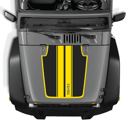 Jeep Wrangler JK/JKU hood decal by CarCode, style #66, black graphic design on vehicle hood for a rugged look.