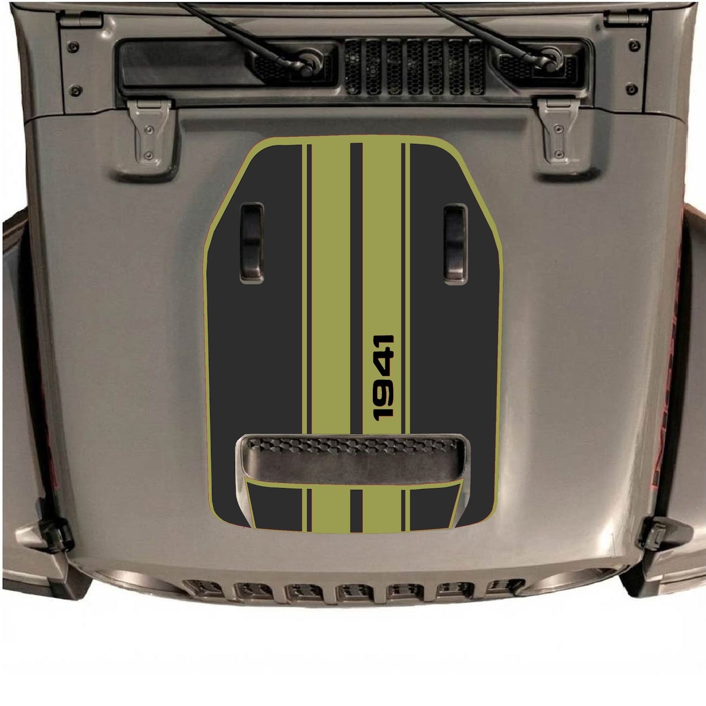 CarCode hood decal for Jeep Wrangler JL/JLU Rubicon 392 and JT Gladiator Mojave 2020-2026, style #07, displayed on vehicle hood
