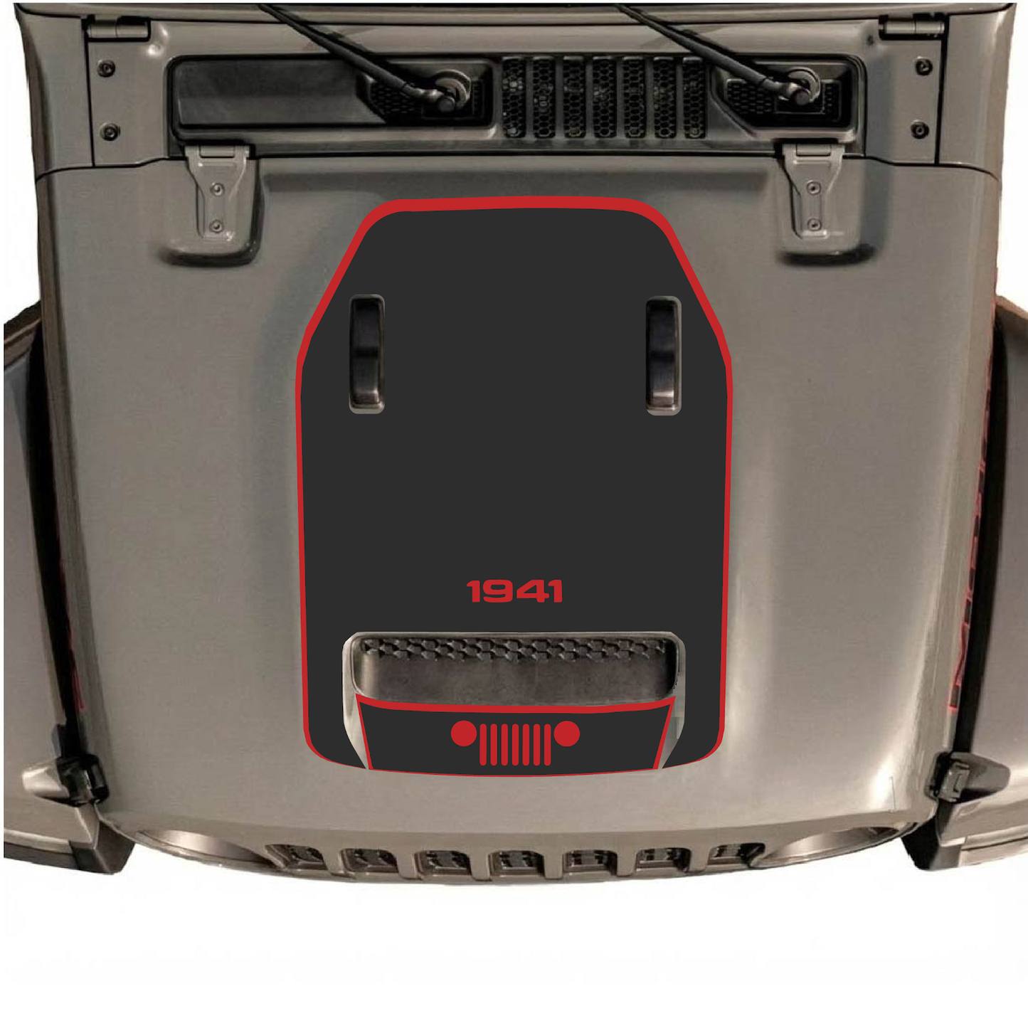 CarCode hood decal for Jeep Wrangler JL/JLU Rubicon 392 and JT Gladiator Mojave, style #59, shown on vehicle's hood.