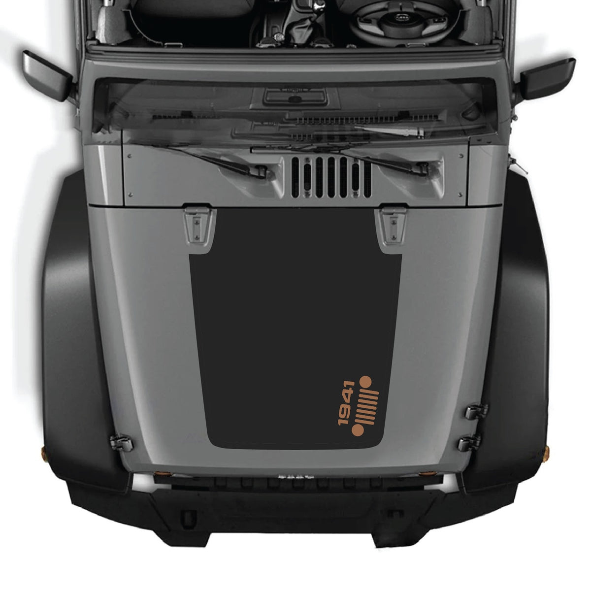 CarCode hood decal for Jeep Wrangler JK/JKU 2007-2018, style #60, black graphic design on the vehicle's hood.