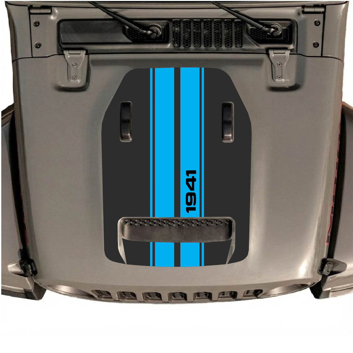 Autocollant de capot CarCode Jeep Wrangler JL/JLU Rubicon 392 style #08, motif graphique noir sur le capot, compatible avec les modèles 2020-2026.