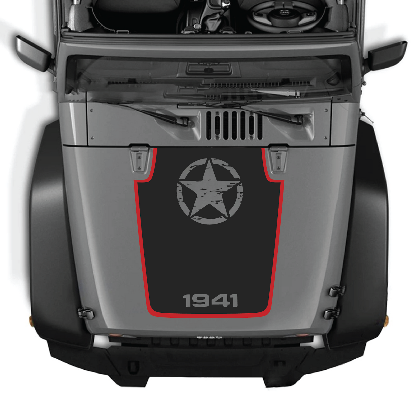 CarCode hood decal for Jeep Wrangler JK/JKU 2007-2018, Style #94, shown applied on the vehicle's hood in a detailed view.