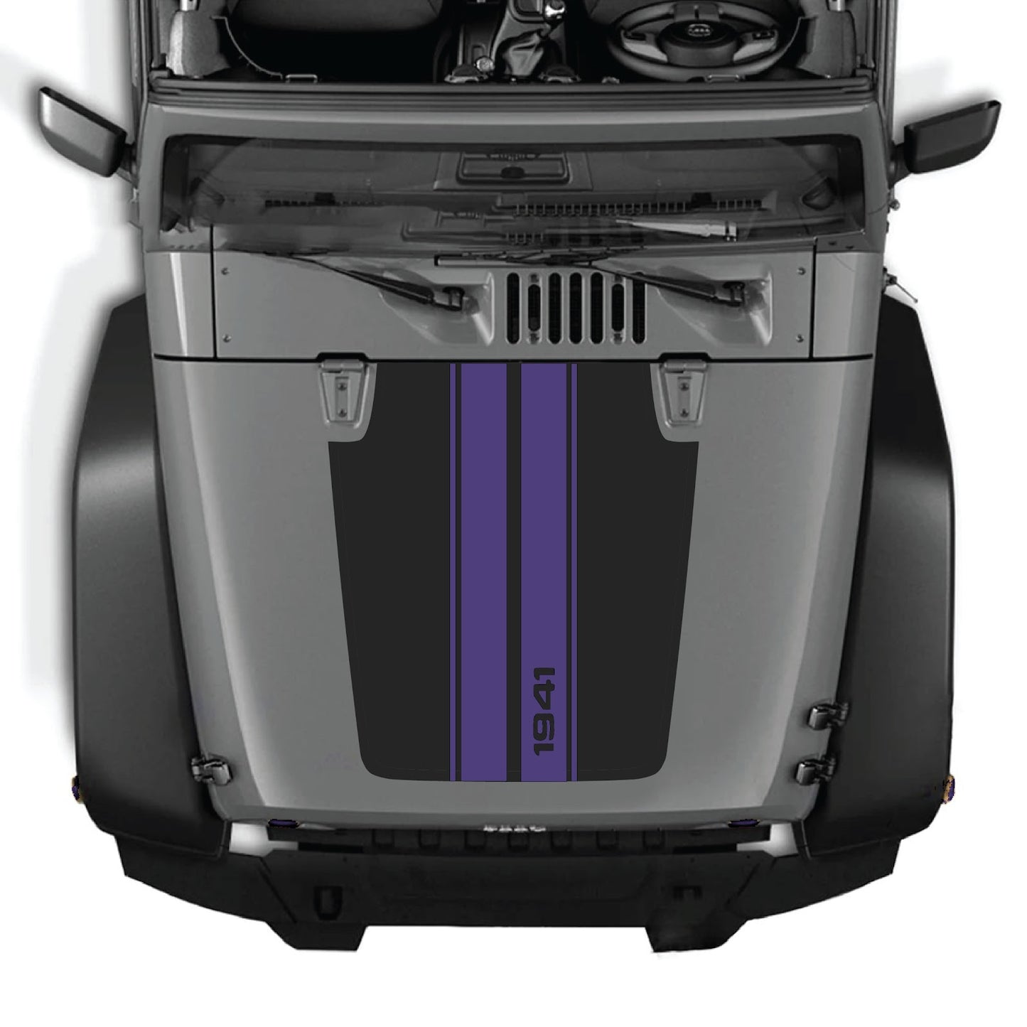 CarCode hood decal for Jeep Wrangler JK/JKU 2007-2018, style #01, shown applied on vehicle hood in black and white design.