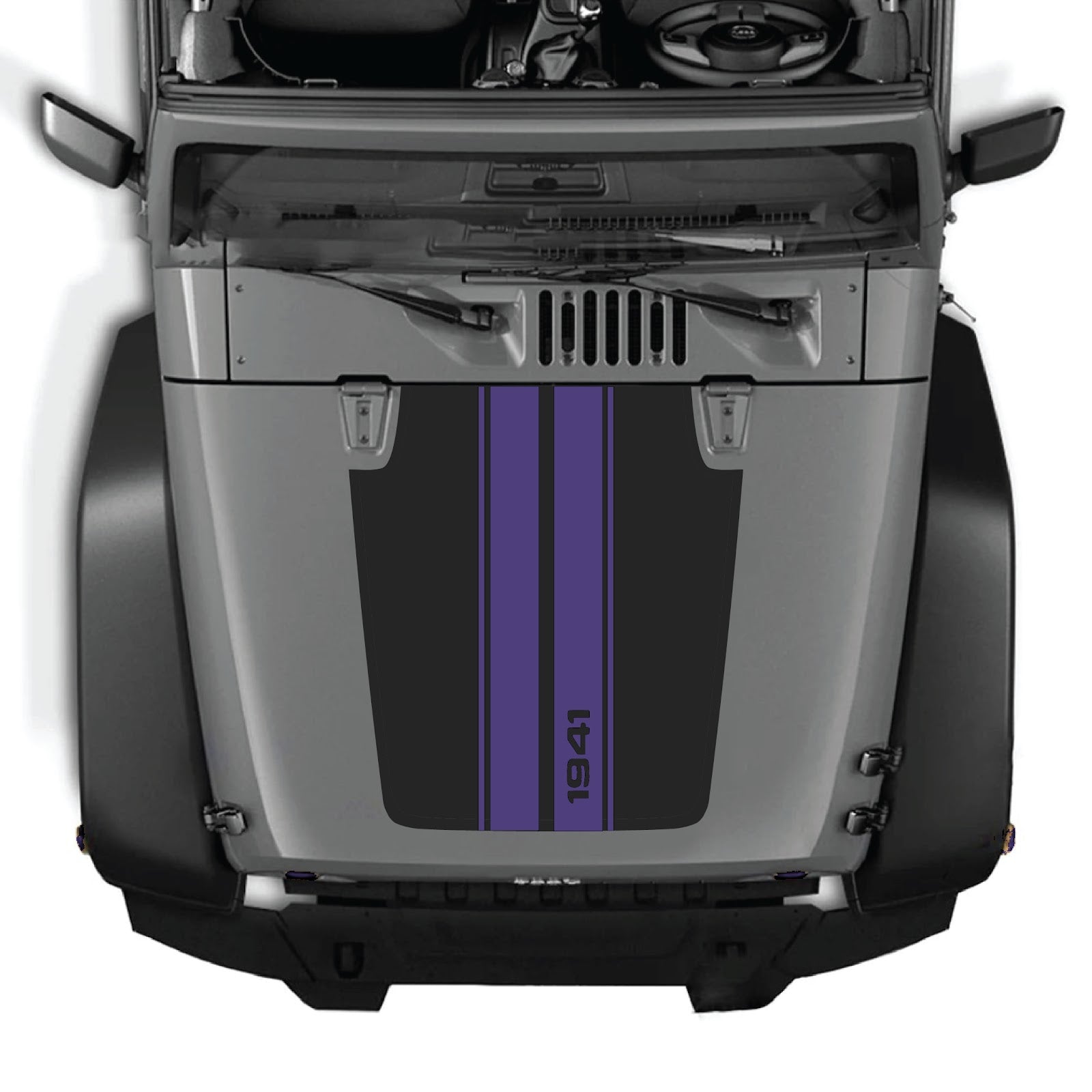 CarCode hood decal for Jeep Wrangler JK/JKU 2007-2018, style #01, shown applied on vehicle hood in black and white design.