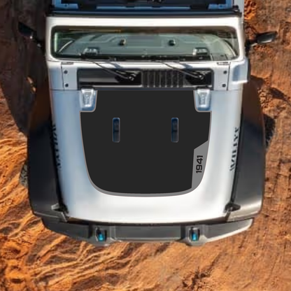 CarCode hood decal for Jeep Wrangler JL and Gladiator JT, stylish #42 design on standard hood, vehicle customization accessory