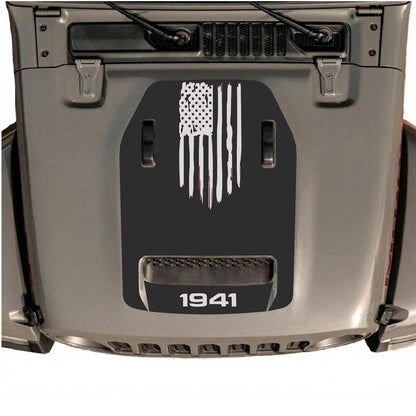 Autocollant de capot Jeep Wrangler JL/JLU Rubicon 392 et JT Gladiator Mojave par CarCode, style #30, présenté sur le capot du véhicule.
