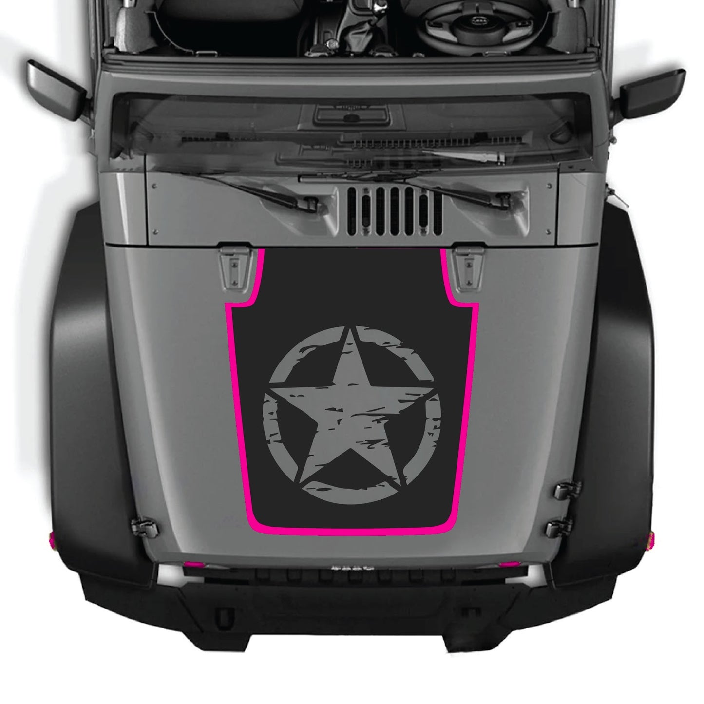 CarCode Jeep Wrangler JK/JKU hood decal in Style #78, black and gray graphic design on vehicle hood for 2007-2018 models.